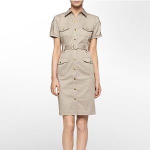 Calvin Klein Khaki utility dress with belt